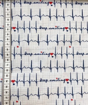 Preview: Baumwolle EKG Keep Smiling - Weiß