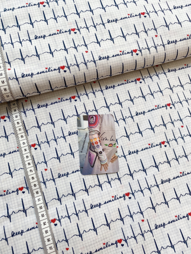 Preview: Baumwolle EKG Keep Smiling - Weiß