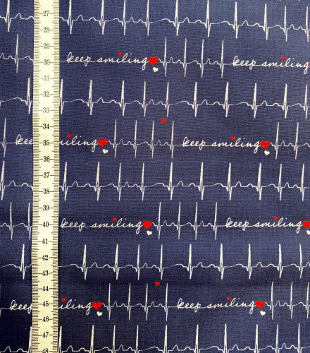 Preview: Baumwolle EKG Keep Smiling - Blau