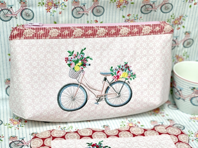 Täschchen - Fahrrad - Blümchen Rosa