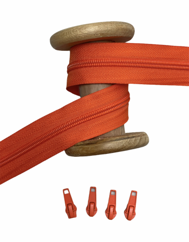 Endlosreißverschluss - Band 5 mm -  + 4 Zipper - Orange