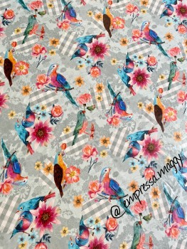 Beschichtete Baumwolle - Great Birds - Blumen und Vögel - kariert