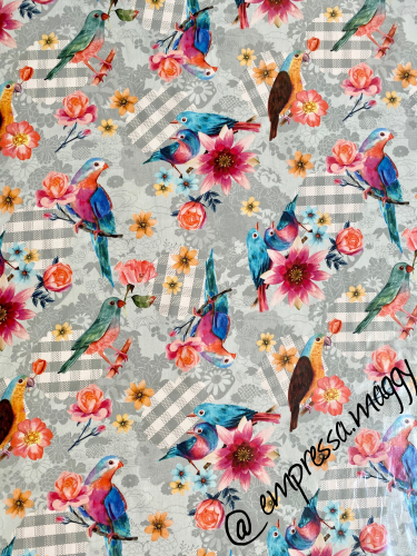 Beschichtete Baumwolle - Great Birds - Blumen und Vögel - kariert
