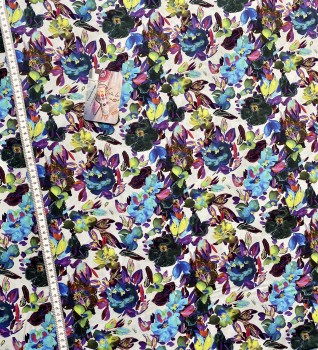 Baumwolle Popeline Digital Blumen - Mint