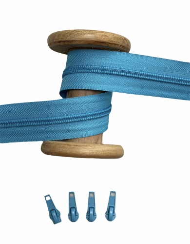 Endlosreißverschluss - Band 5 mm -  + 4 Zipper - Türkis