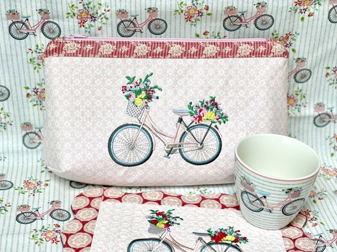 Preview: Täschchen - Fahrrad - Blümchen Rosa