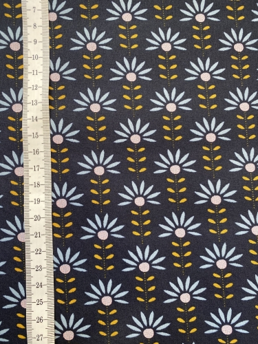 Beschichtete Baumwolle - Grafikblumen - Navi - Reststück ca.125 cm