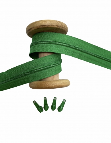 Endlosreißverschluss - Band 5 mm -  + 4 Zipper - Grün