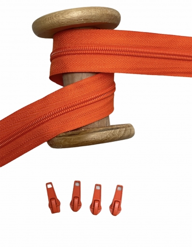 Endlosreißverschluss - Band 5 mm -  + 4 Zipper - Orange