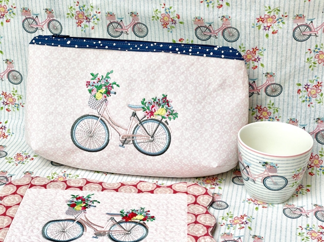 Täschchen - Fahrrad - Blümchen Rosa