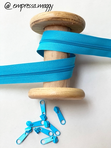 Endlosreißverschluss - Band 3 mm - Türkis + 4 Zipper
