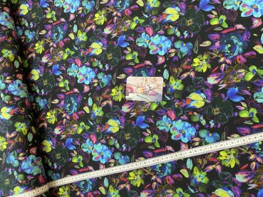 Jersey Digital Flower - Black - Reststück ca. 165 cm