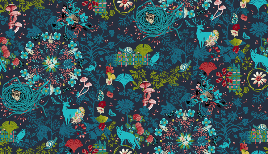 Baumwolle Patchwork - Odile Bailloeul - Land Art 2 - Wiese Blau
