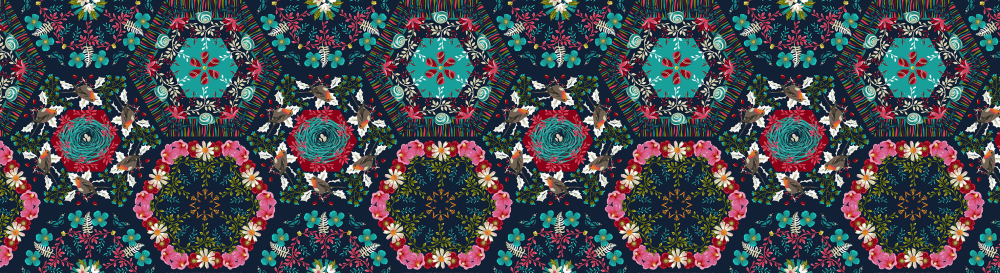 Baumwolle Patchwork - Odile Bailloeul - Land Art 2 - Hexagon Blau