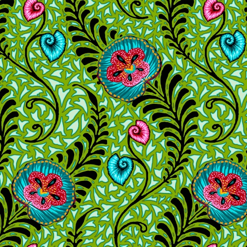 Baumwolle Patchwork - Odile Bailloeul - Tropicalism - Orchidees Green