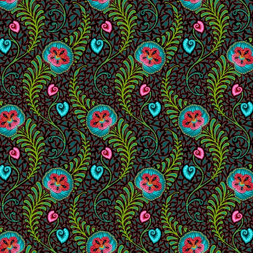 Baumwolle Patchwork - Odile Bailloeul - Tropicalism - Small Orchidees Dark