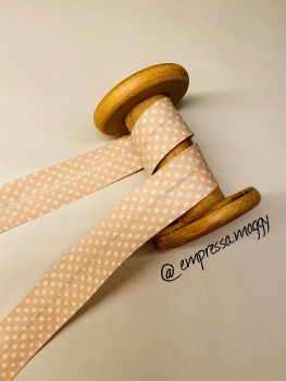 Schrägband Punkte 30mm - Weiß / Beige