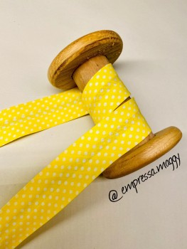 Schrägband Punkte 30mm - Weiß / Gelb