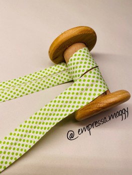 Schrägband Punkte 30mm - Grün / Weiß