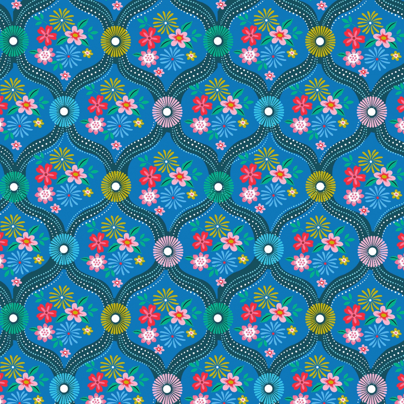 Jersey Digital Fiona Hewitt - Floral - Blue