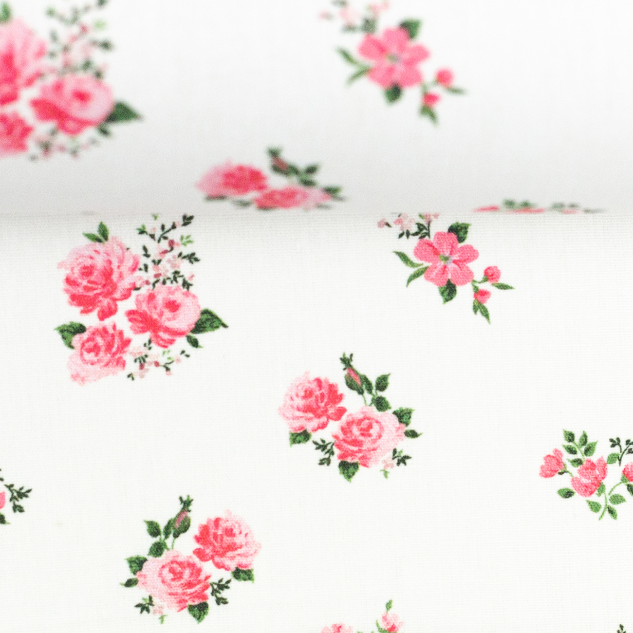 Baumwolle - Rosen - Klein - Weiß