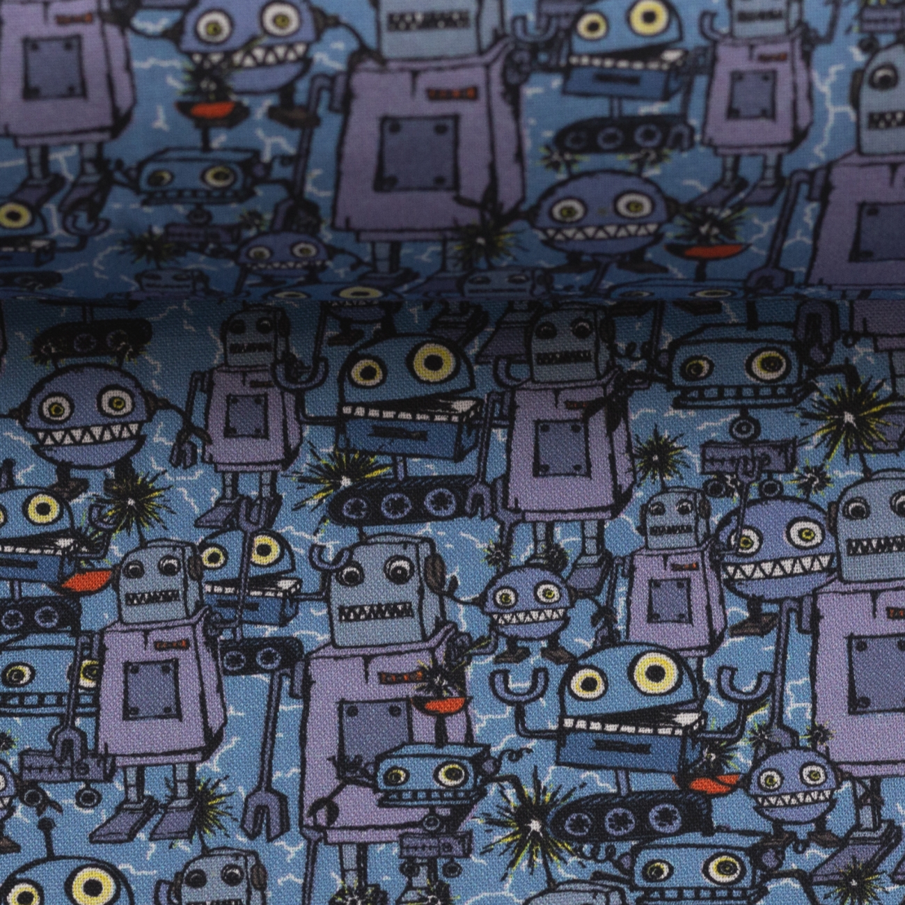 Swafing Baumwolle Webware - Happy Metal by Steinbeck - Roboter