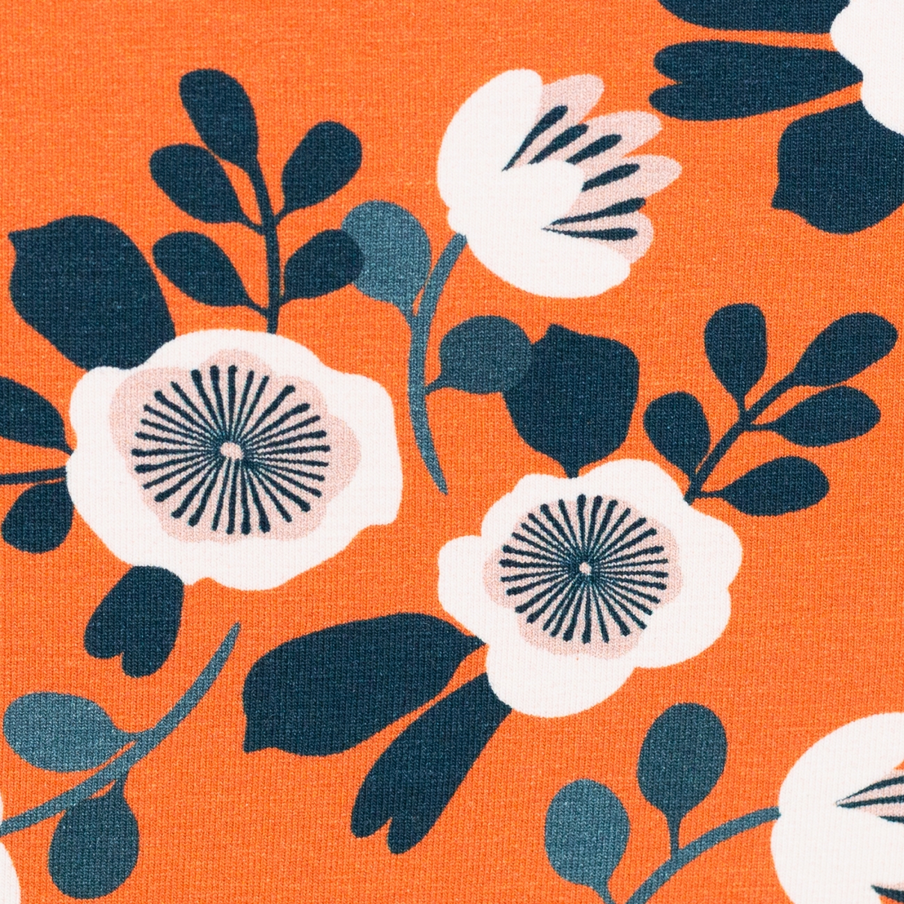 Jersey Retro Blumen - Orange - Reststück ca. 175 cm