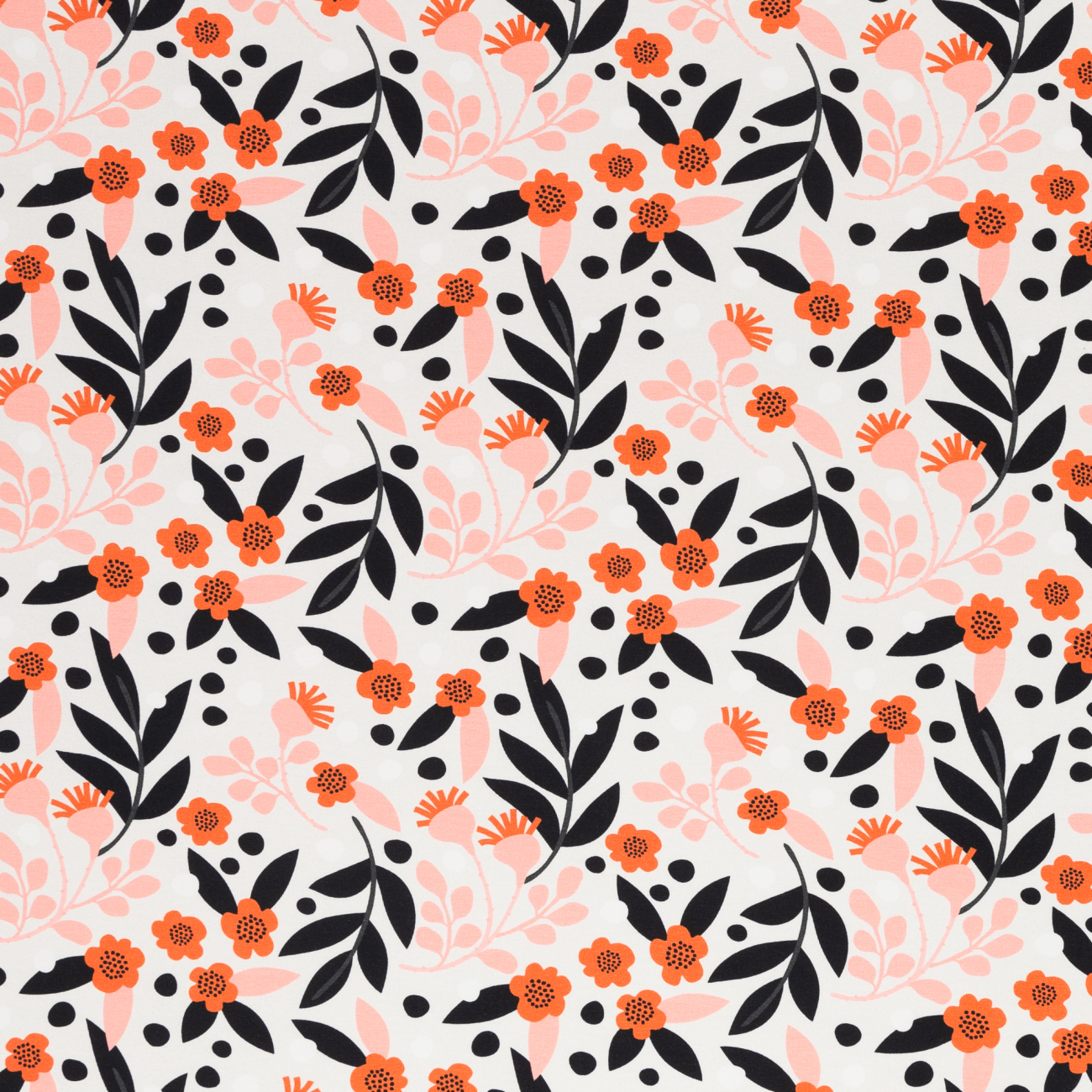 Jersey Retro Blumen - Weiß