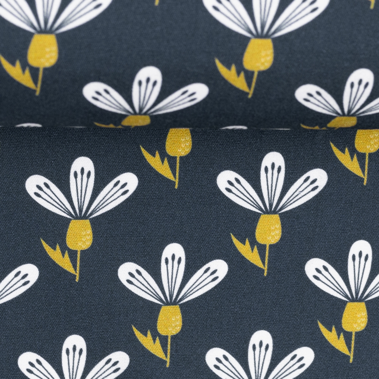 Swafing Baumwolle Webware - Jule - Blumen - Groß - Dunkelblau