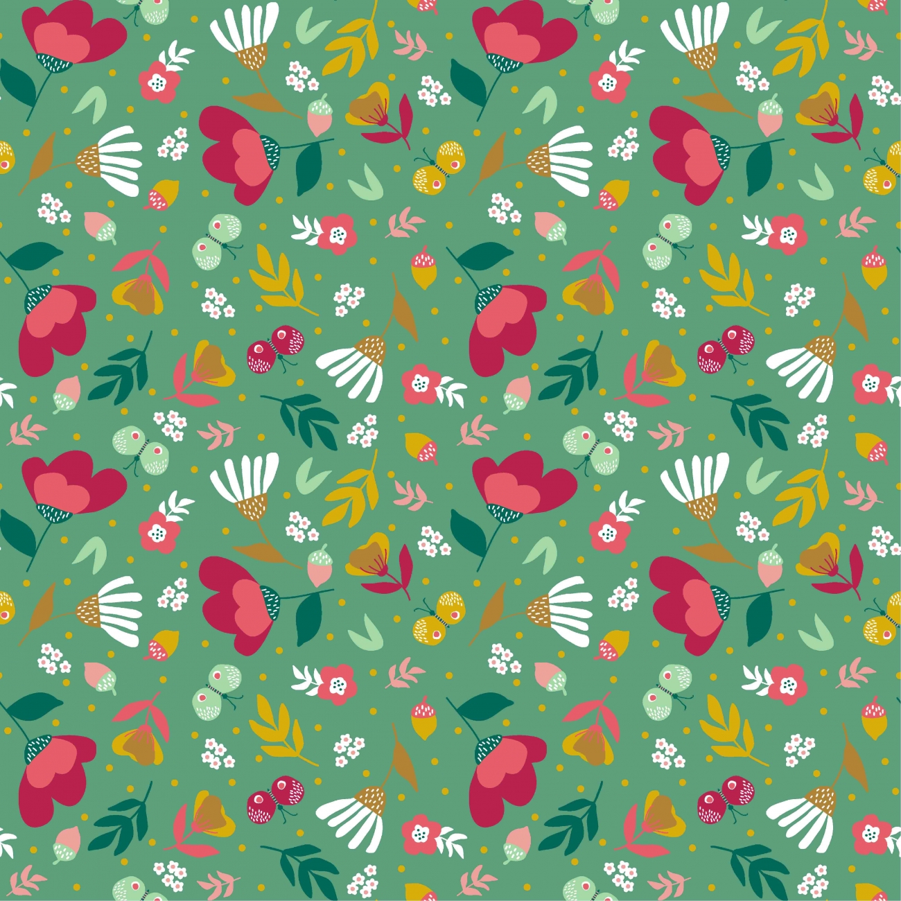 Baumwolle Popeline - Flowers - Grün