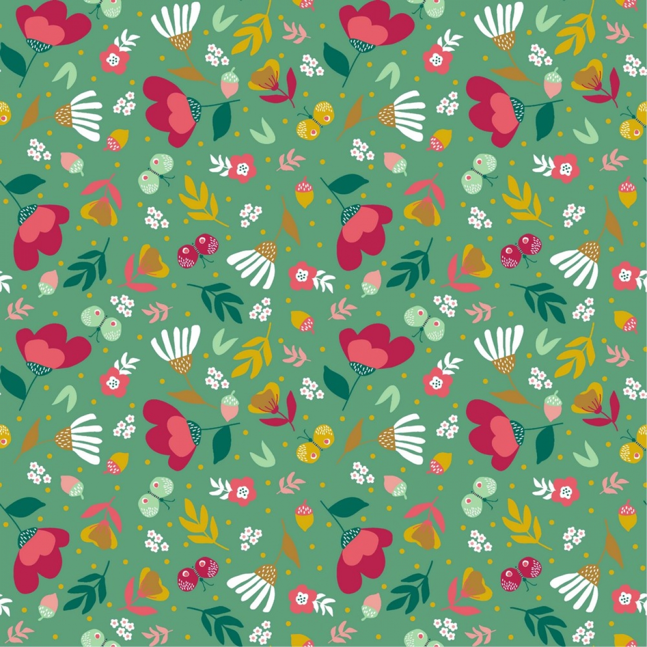 Baumwolle Popeline - Flowers - Grün