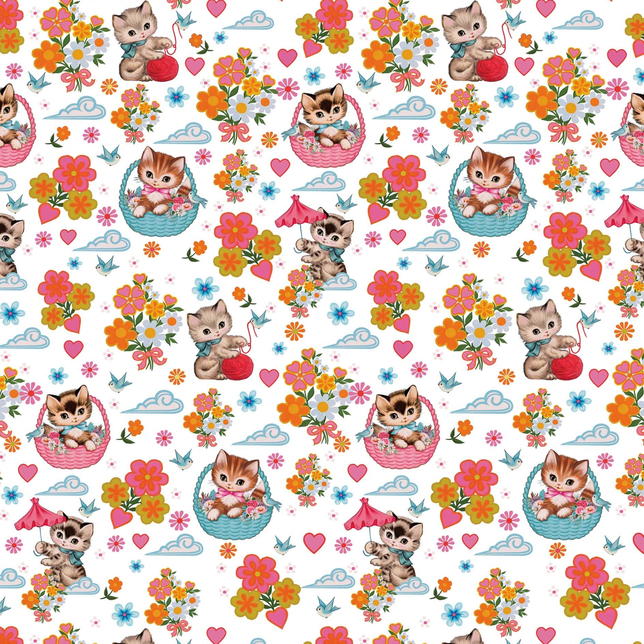 Jersey Digital Fiona Hewitt - Kittens in Baskets - White