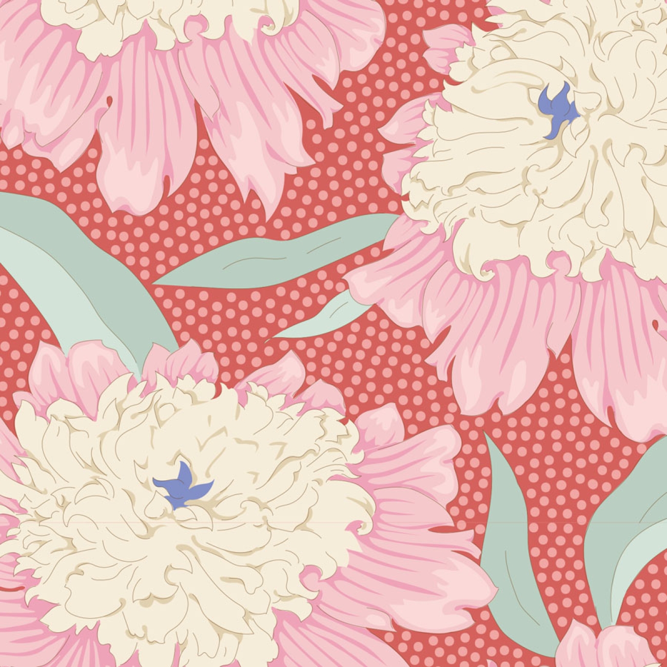Tilda Patchwork Stoff Baumwolle - Gardenlife - Bowl Peony Coral