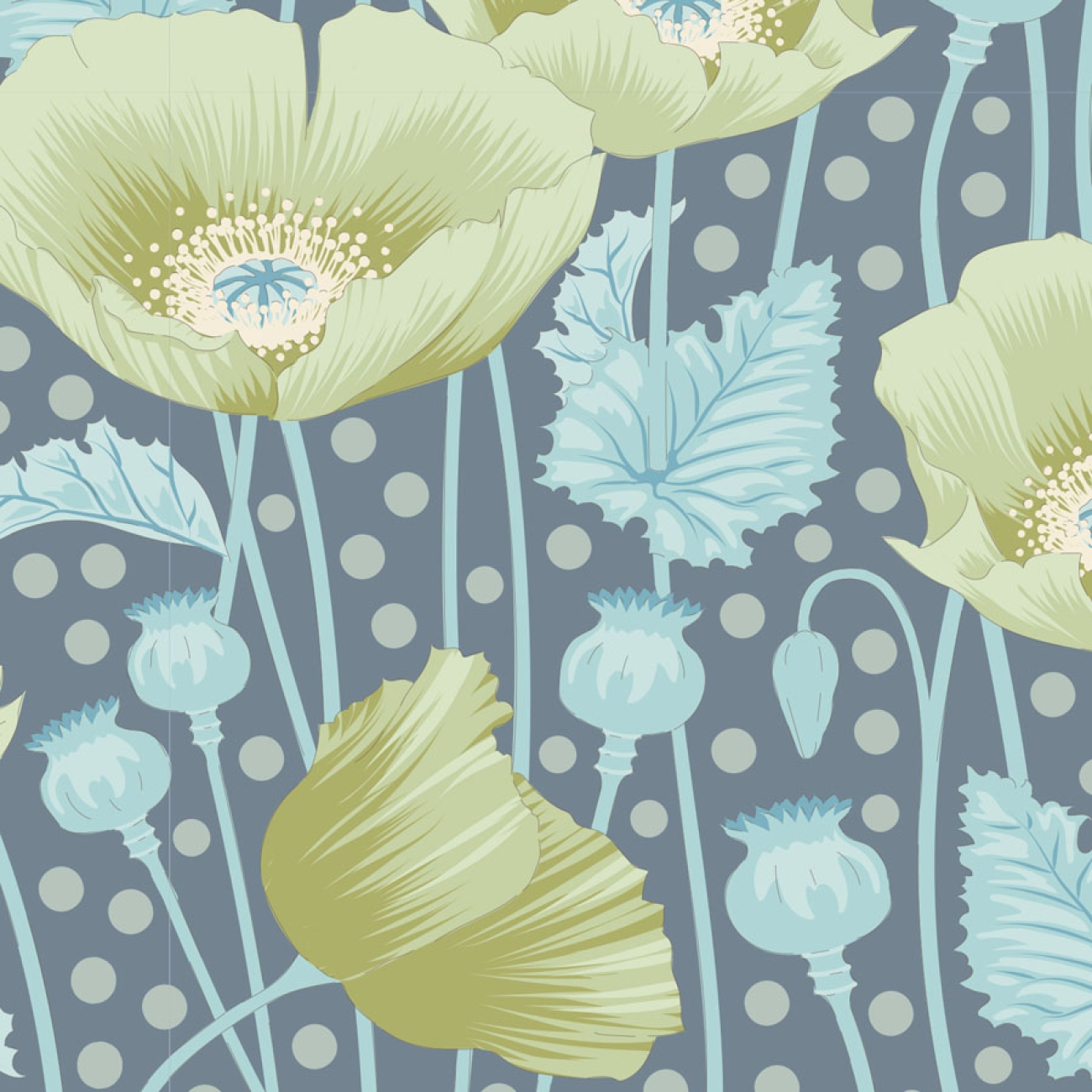 Tilda Patchwork Stoff Baumwolle - Gardenlife - Poppies Grey Green