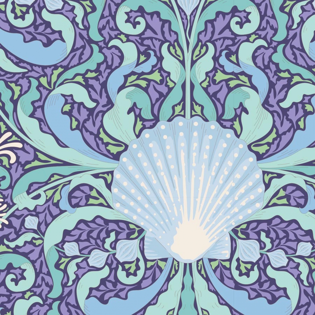 Tilda Patchwork Stoff Baumwolle - Cotton Beach - Scallop Shell Blue