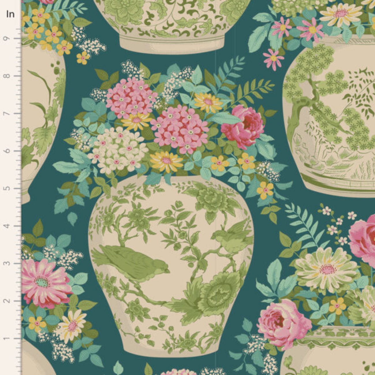 Tilda Patchwork Stoff Baumwolle - Chic Escape Flowervase Petrol