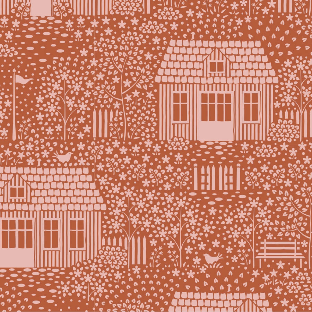 Tilda Patchwork Stoff Baumwolle - Hometown - My Neighborhood Rust