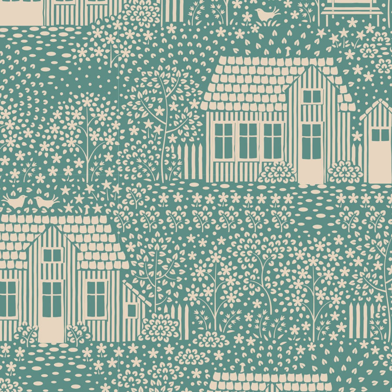 Tilda Patchwork Stoff Baumwolle - Hometown - My Neighborhood Teal