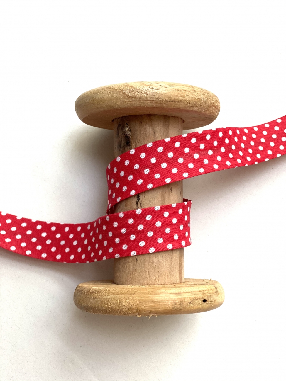 Schrägband 20mm -  Punkte - Weiß/Rot