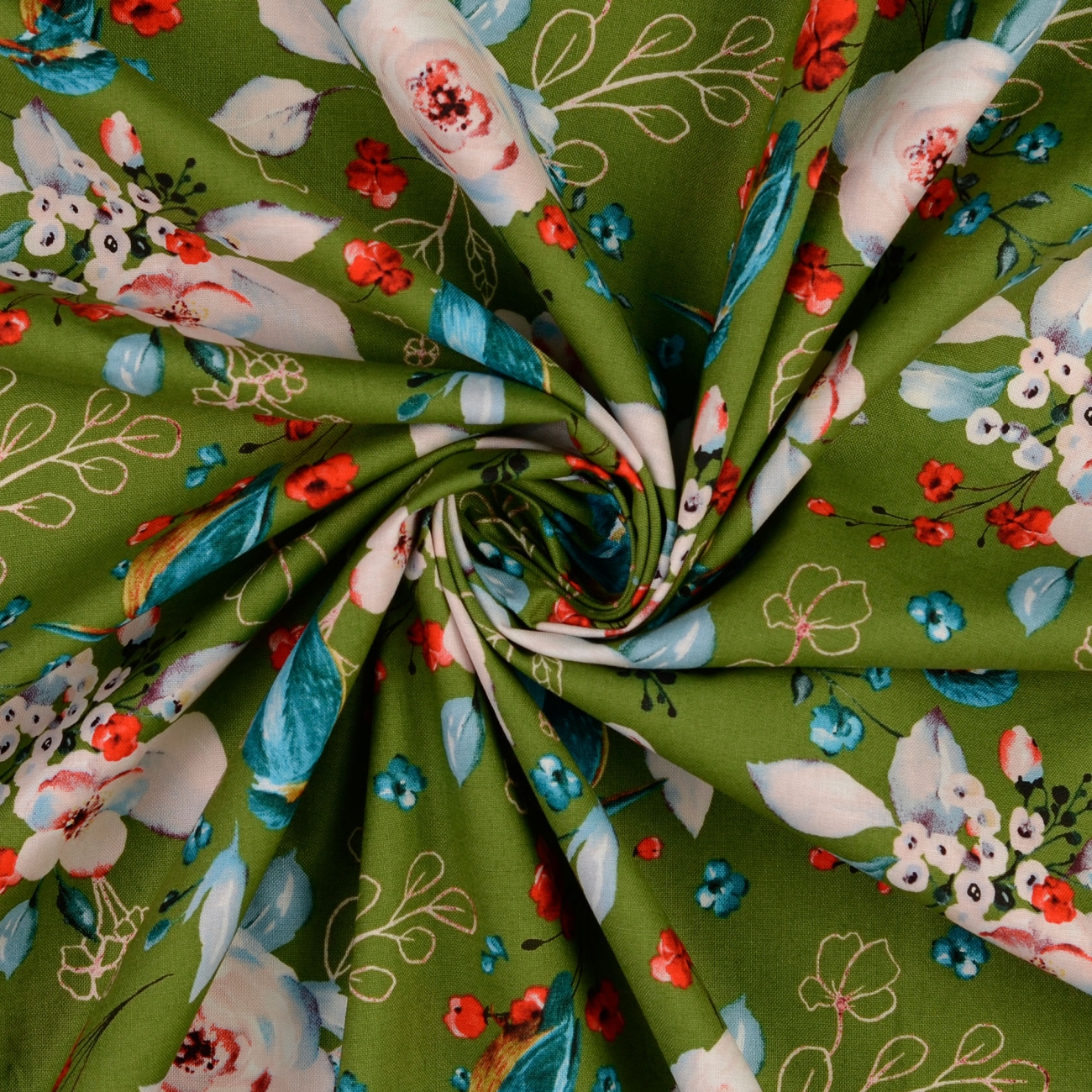 Baumwolle Webware - Eisvogel Blumen by Klaranähta - Grün