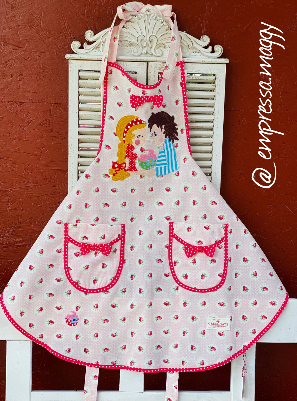 GreenGate Schürze Strawberry Pale Pink Schleife - Sweetlinge