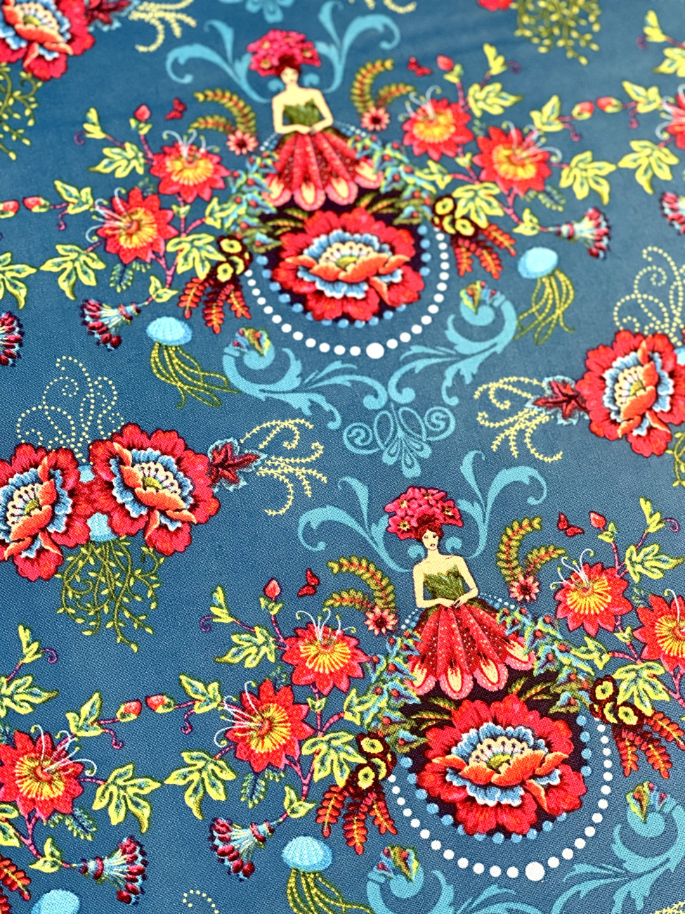 Baumwolle Patchwork - Odile Bailloeul - Mini Flower Fairies - Blue