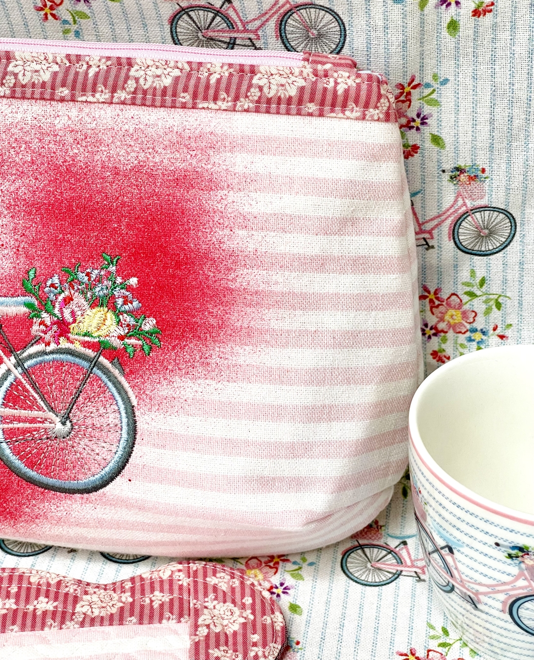 Täschchen - Fahrrad - Streifen Rosa