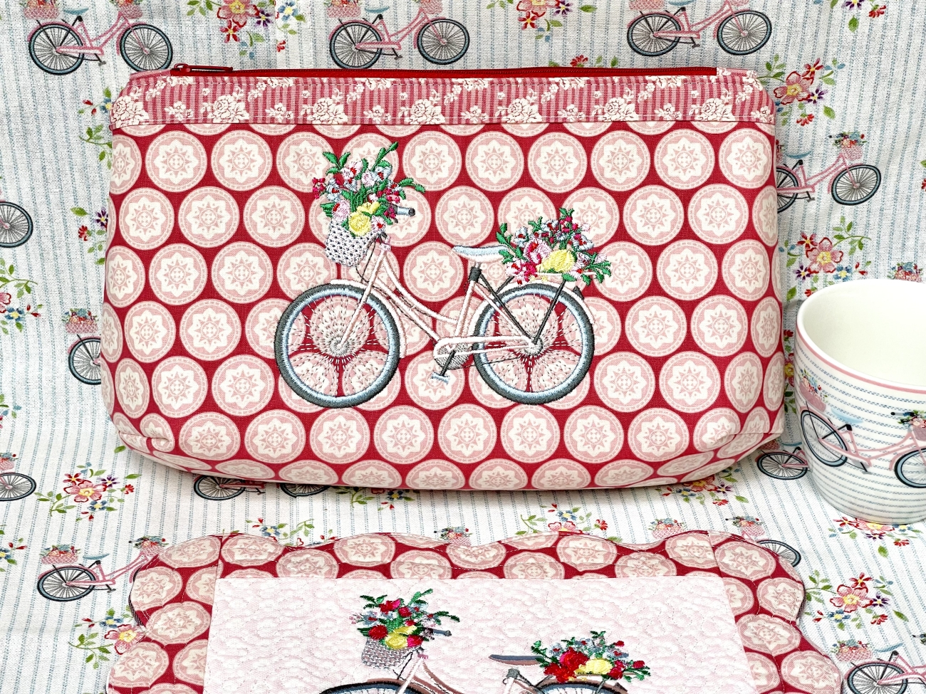 Täschchen - Fahrrad - Tilda Old Rose Dots