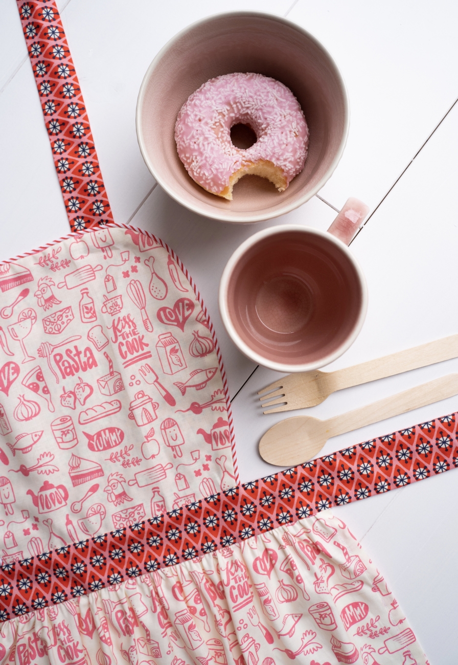 Organic Baumwolle Druck Hamburger Liebe - In my Kitchen -TeaTime - Rosa/Rot