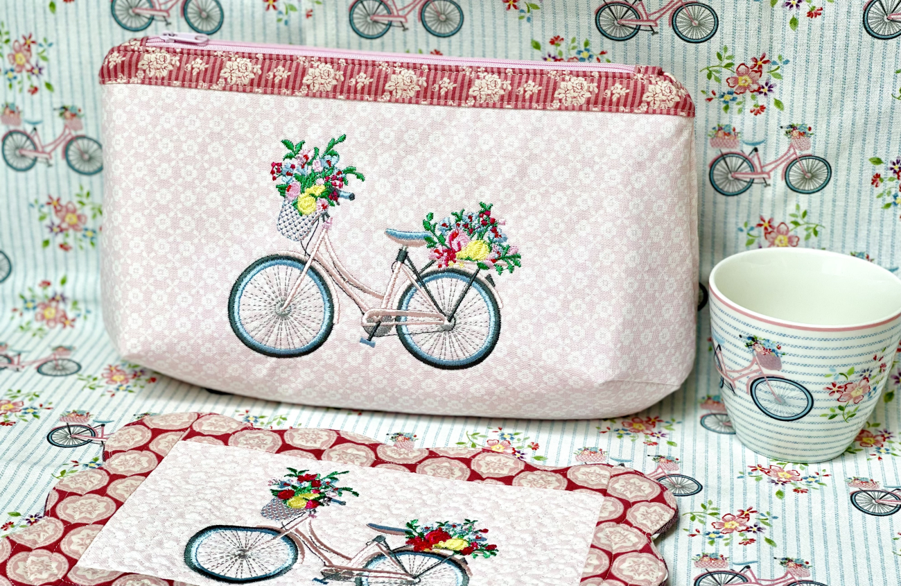 Täschchen - Fahrrad - Blümchen Rosa