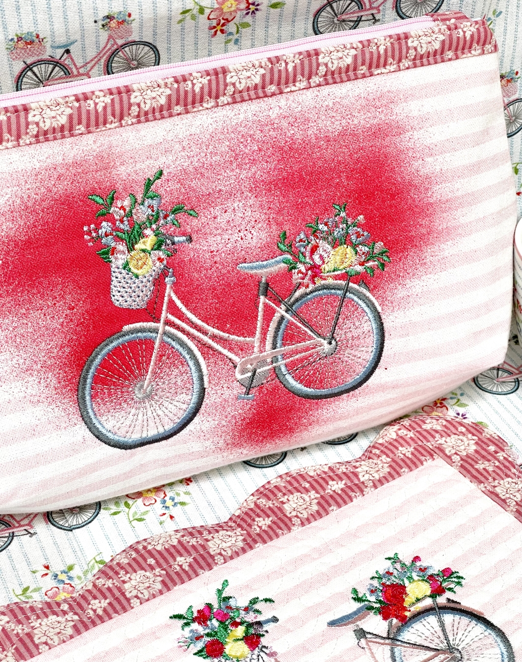 Täschchen - Fahrrad - Streifen Rosa
