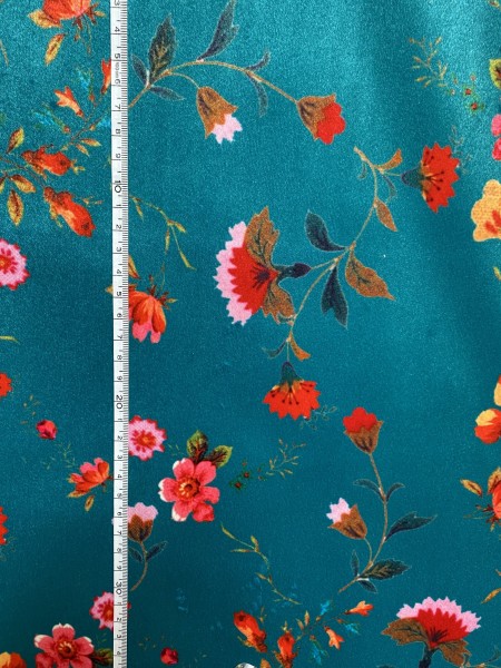 Rustic Flowers - Samt - Türkis