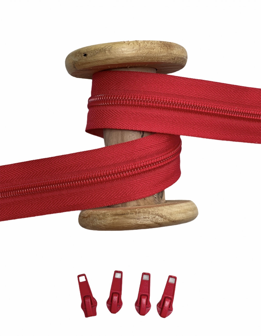 Endlosreißverschluss - Band 5 mm -  + 4 Zipper - Rot
