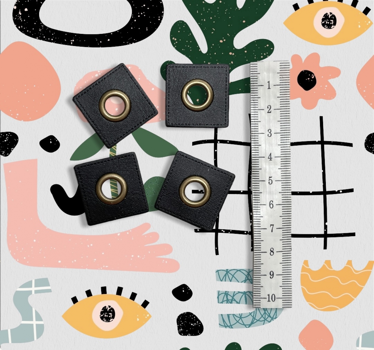 Patch (Quadrat) mit Öse Messing - Schwarz